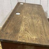 Early 20th century oak school desk with porcelain inkwells