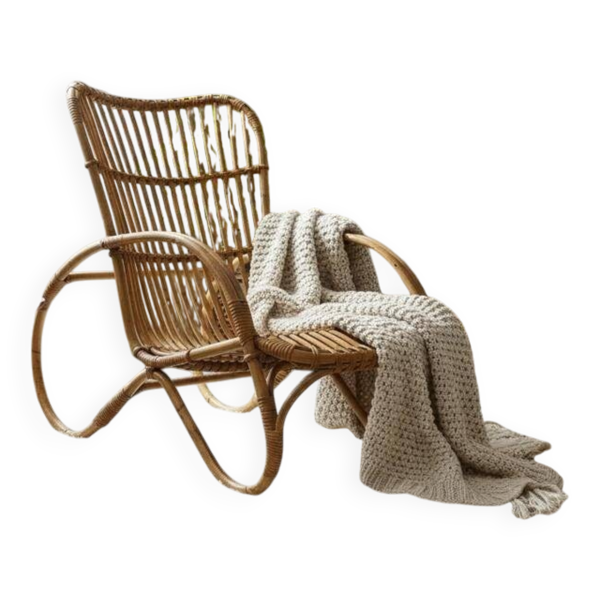 Fauteuil vintage en rotin / fauteuil une place / chaise lounge