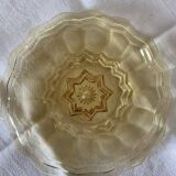 Honey-colored pressed and cut glass serving plate, 1930s
