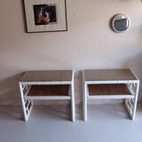 Pair of bedside tables in bamboo effect wood and woven wicker