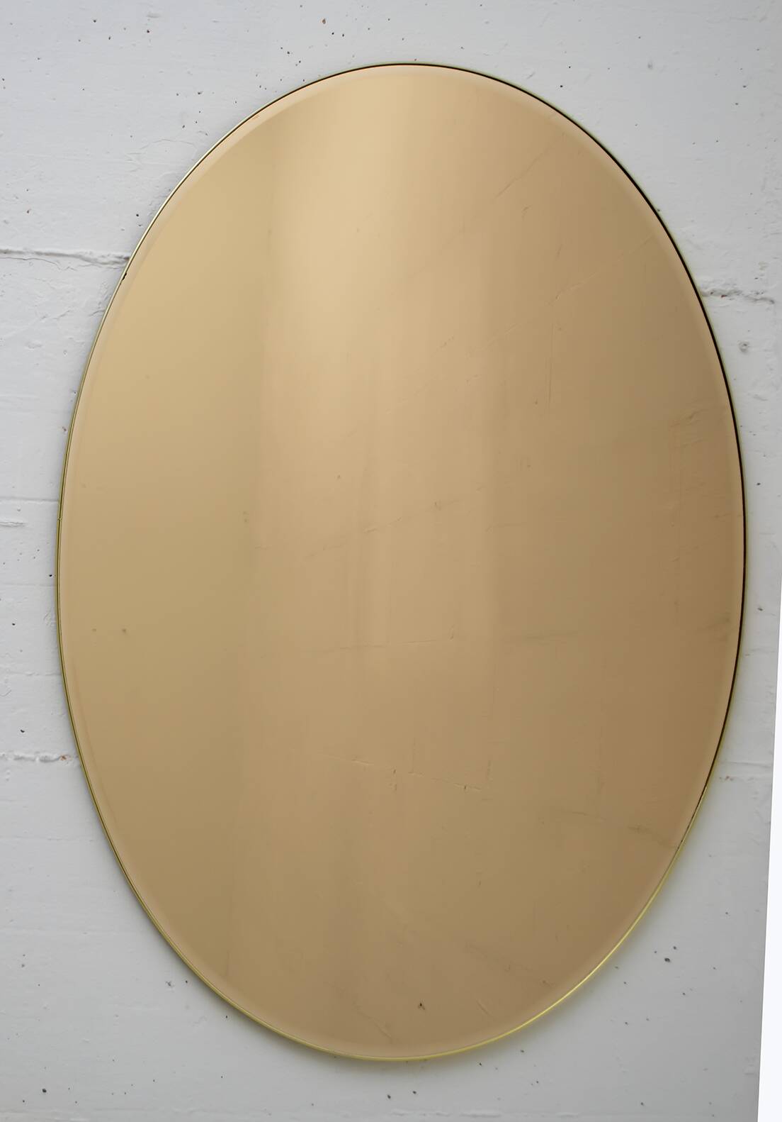Pair of Mid-Century Modern Italian Oval Mirrors Brass and Bronzed Mirror,70