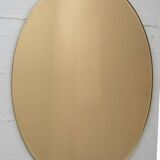 Pair of Mid-Century Modern Italian Oval Mirrors Brass and Bronzed Mirror,70