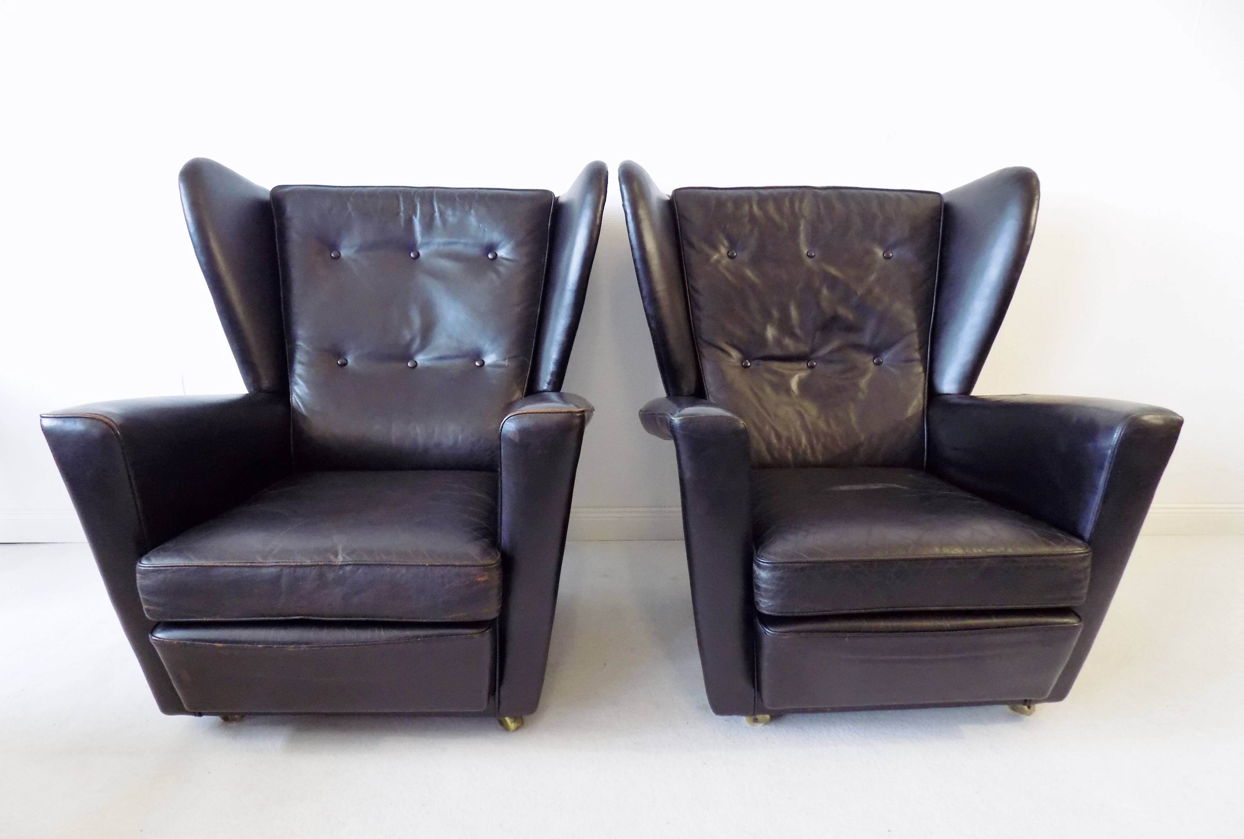 Howard Keith pair of black leather armchairs for HK Furniture