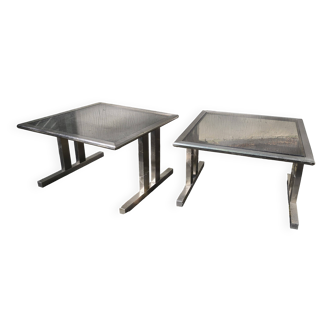 Table vintage verre fumé et chrome brossé 1960
