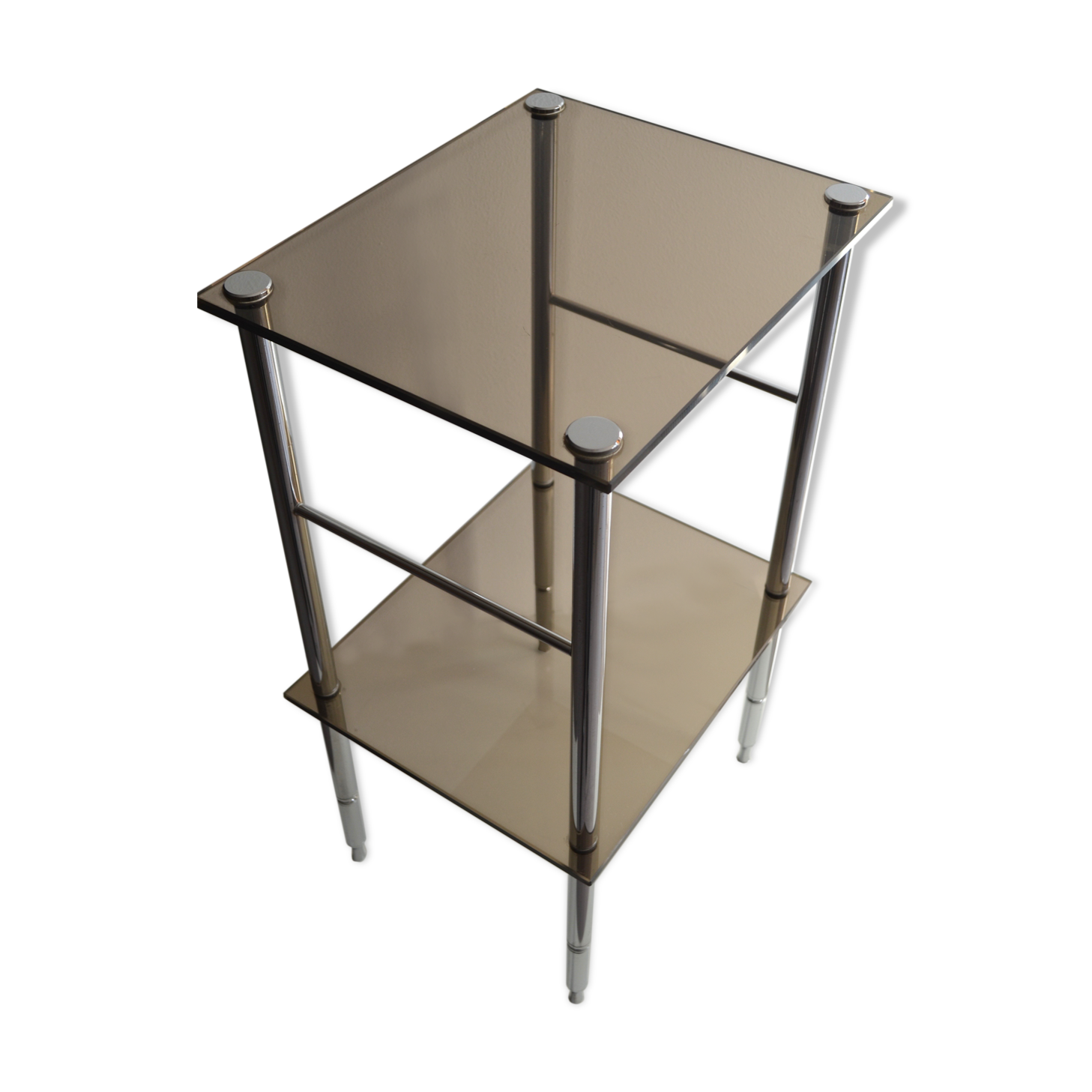Side table in chrome and smoked glass