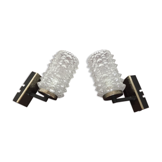 Pair of 50s molded glass wall sconces