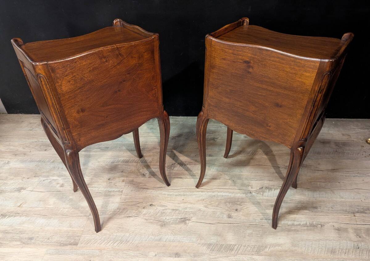 Pair of Louis XV style walnut bedside tables, right and left