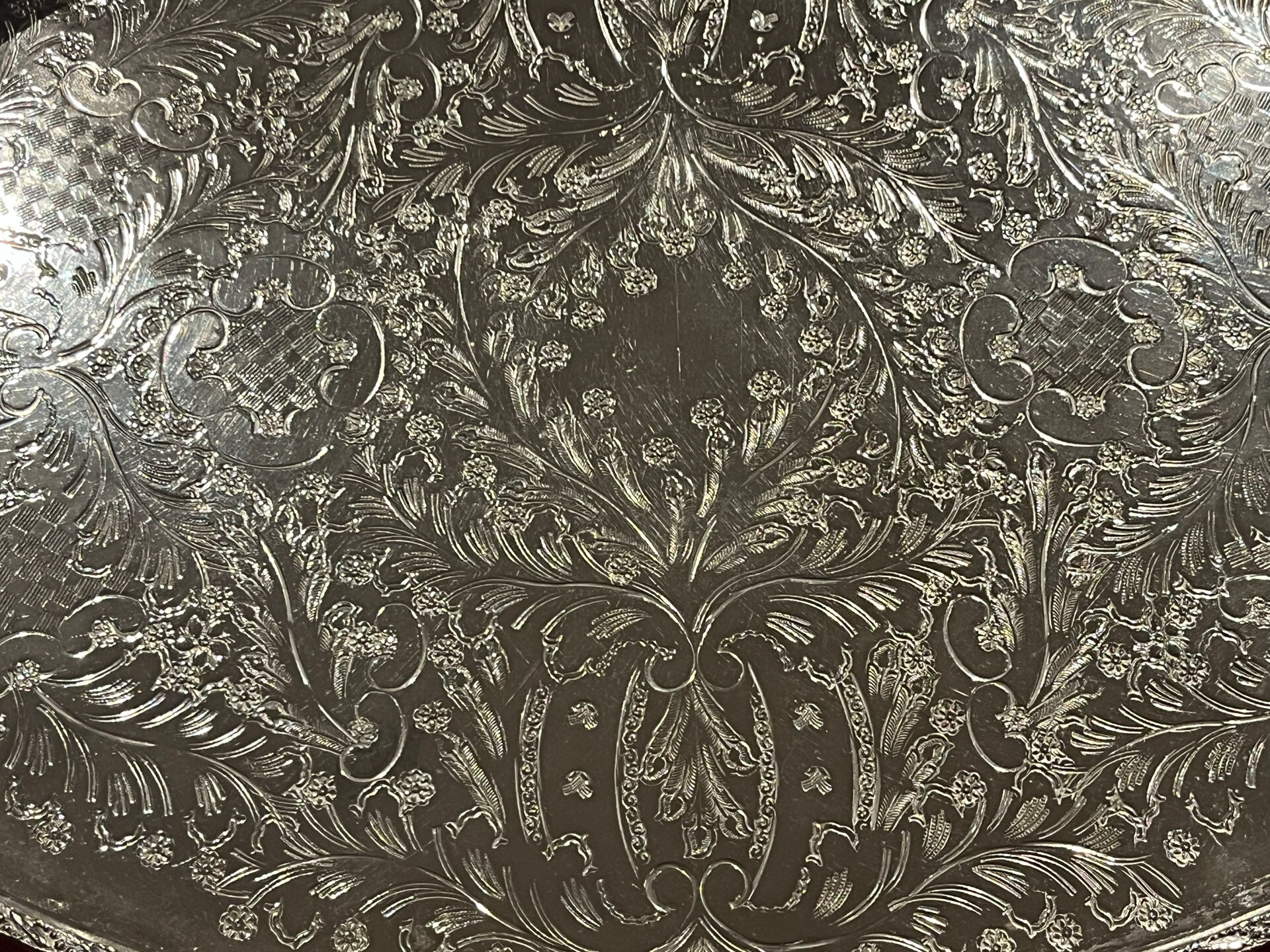 Large silver metal tray