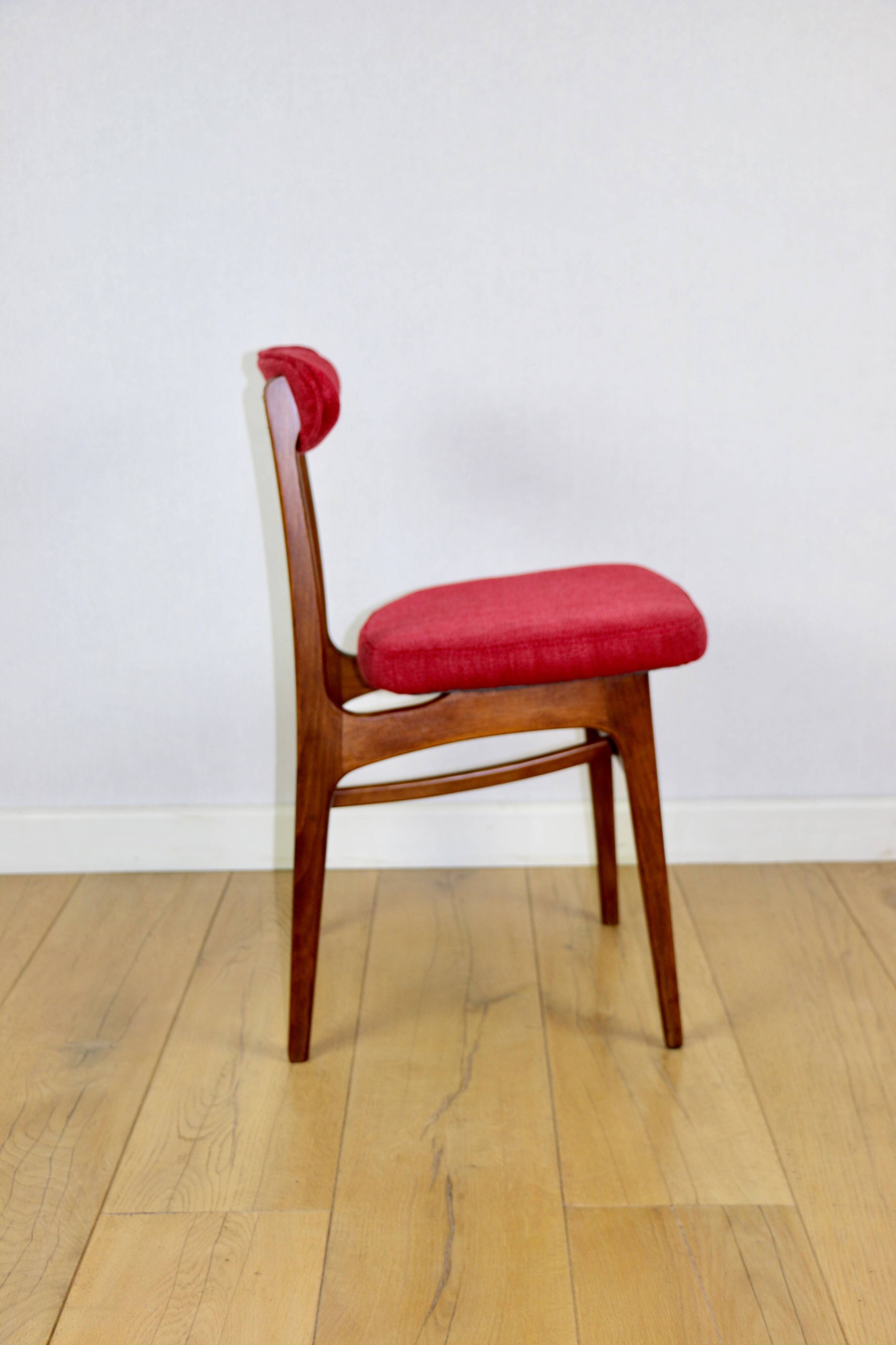 Vintage Hałas upholstered chair in raspberry strawberry vintage colour