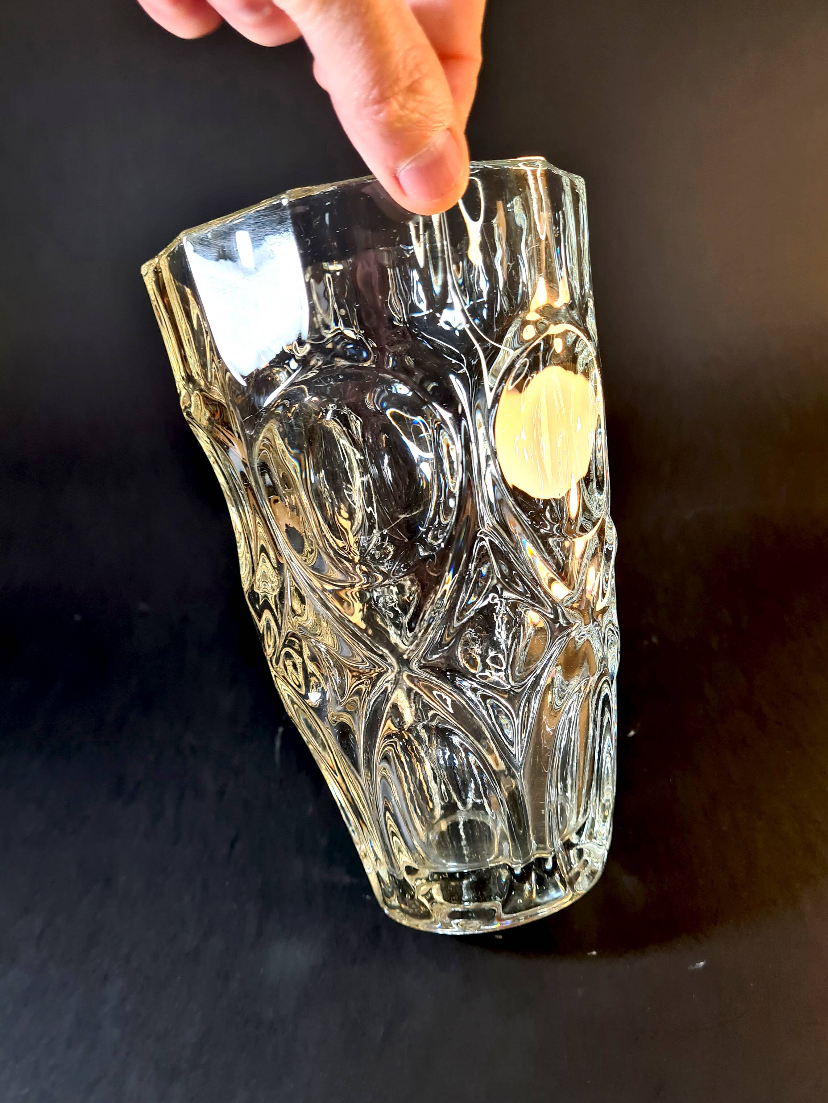 Pair of vintage 70s sculpted glass vases