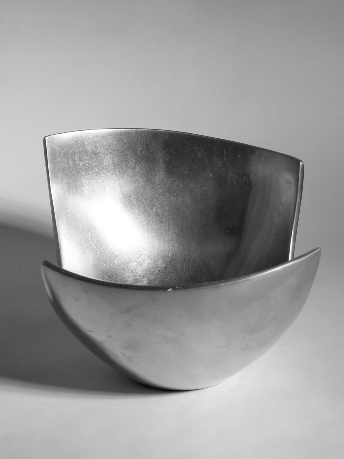 Polished Aluminum Asymmetric Contemporary Deep Bowl, Medium