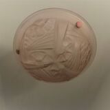 Art Deco Suspension Lamp in Pastel Pink Frosted Glass Signed Degué France 1930s