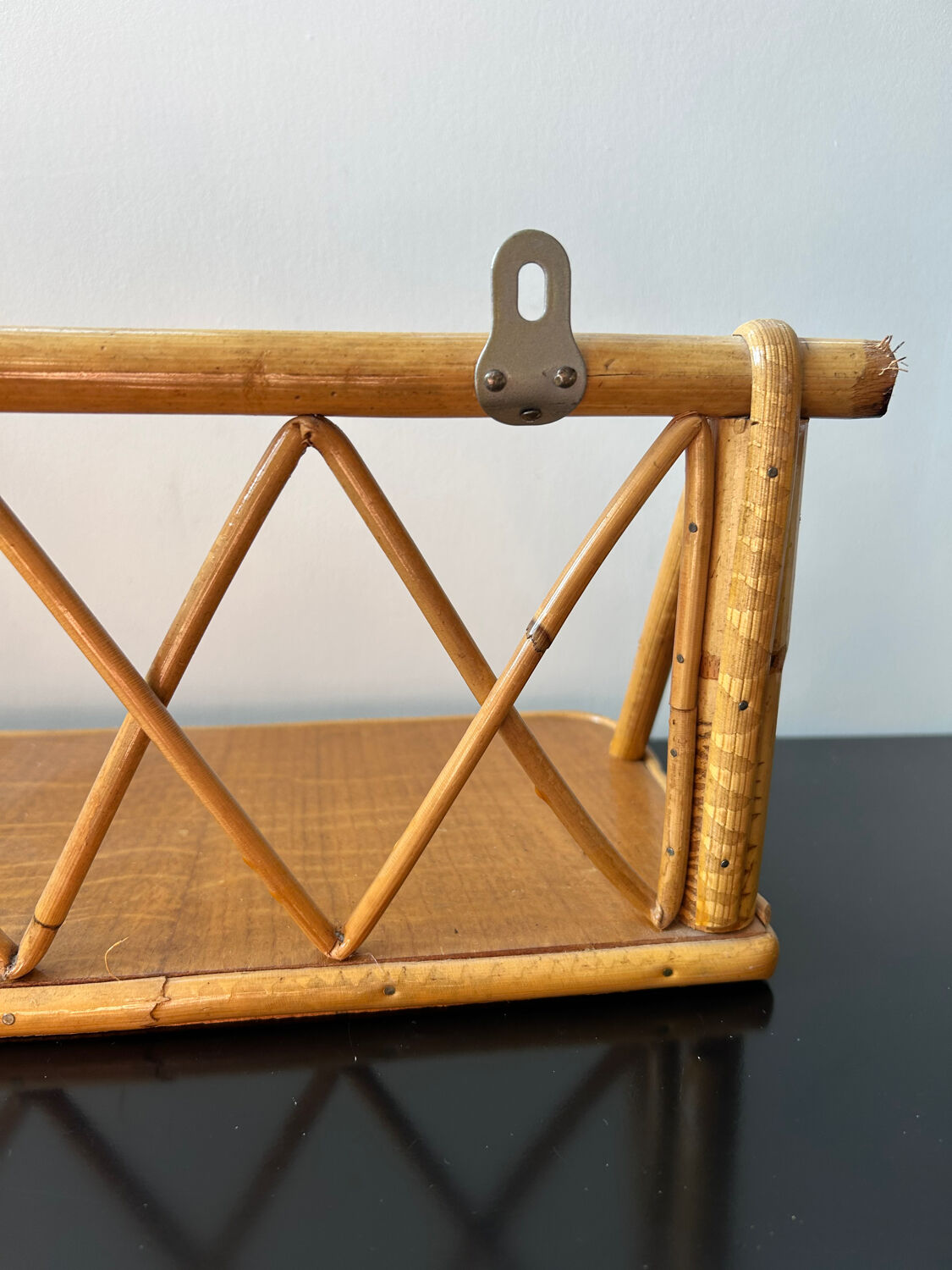 1970s rattan wall shelf