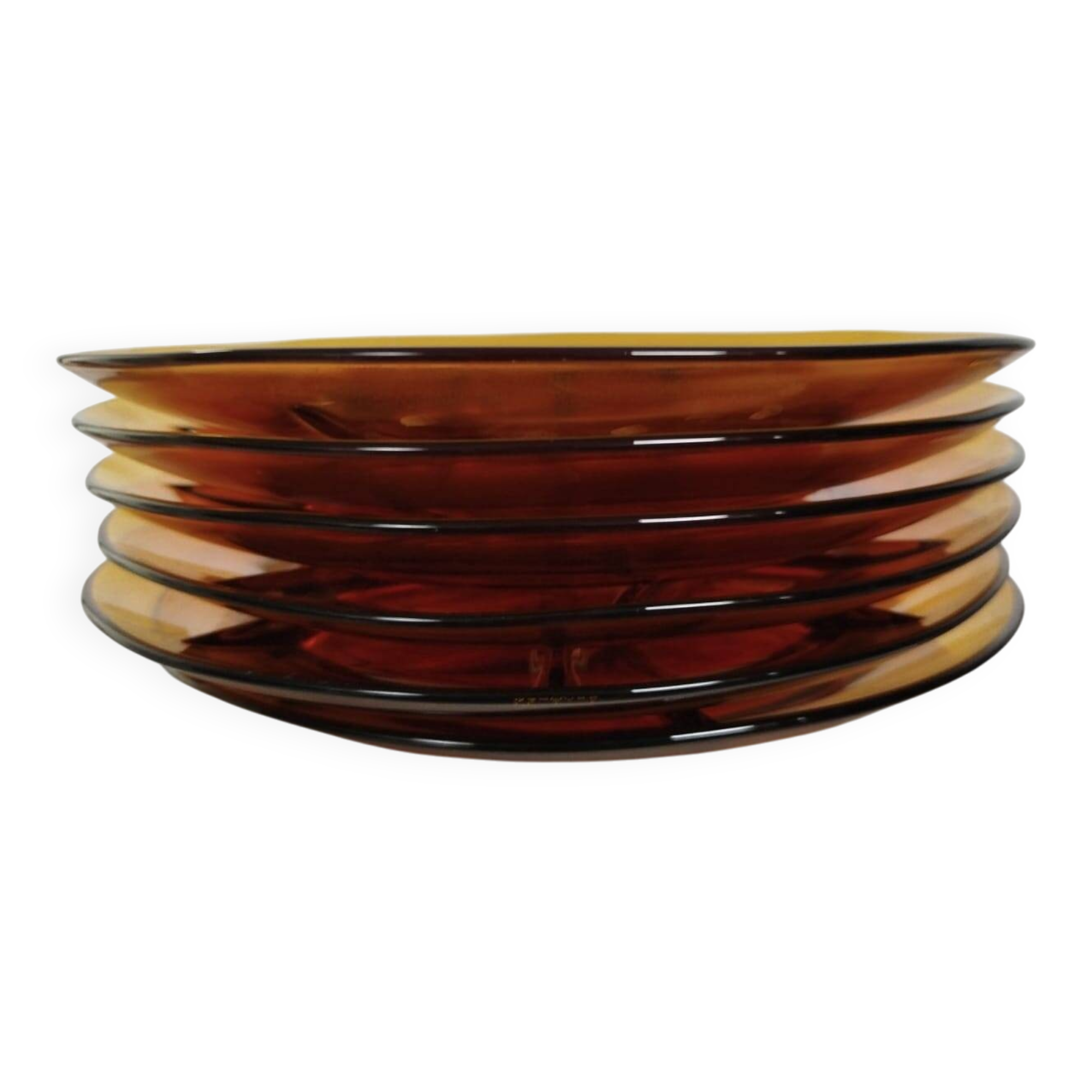 Vintage compartmentalized plate in amber glass, retro design from the 70s