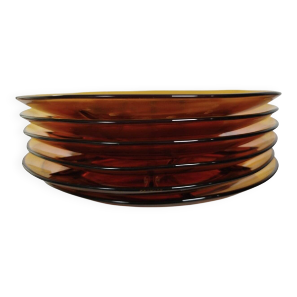 Assiette compartimentée vintage en verre ambré design rétro années 70
