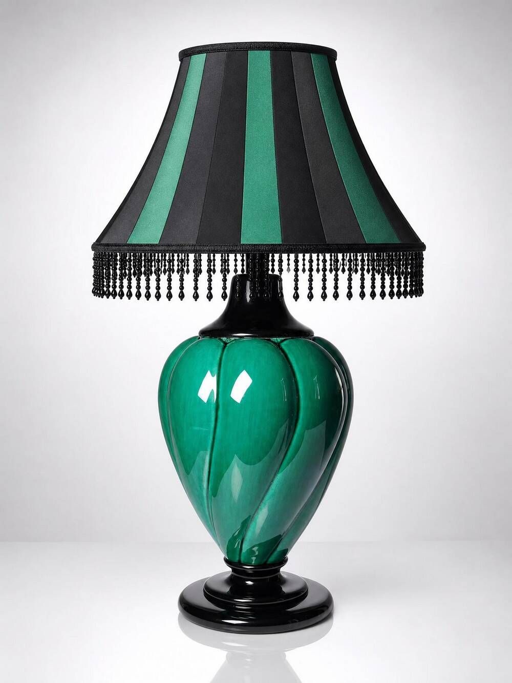 Large vintage Mathias lamp in green and black ceramic, 1970s.