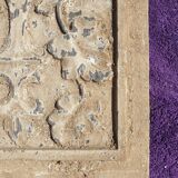 Polychrome carved wooden panel, wall element, old object