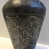 Ancien Vase en Acier Damasquiné d'Argent Style Indo-Persan Travail Marocain