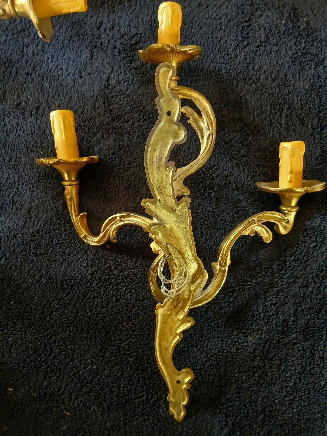 2 or more bronze wall lights in Louis XV rococo style with 3 arms.