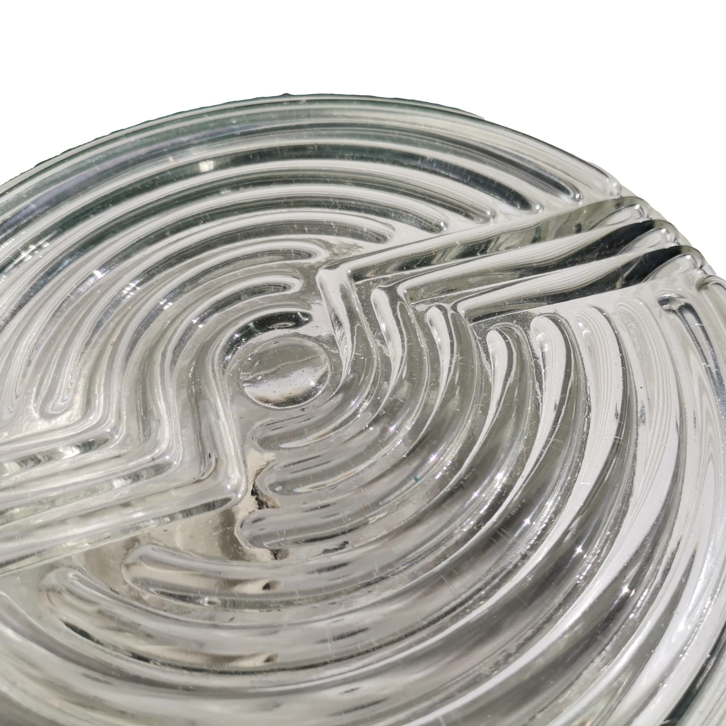 Portuguese mid century clear swirl glass flush mount bathroom light lamp 1960s
