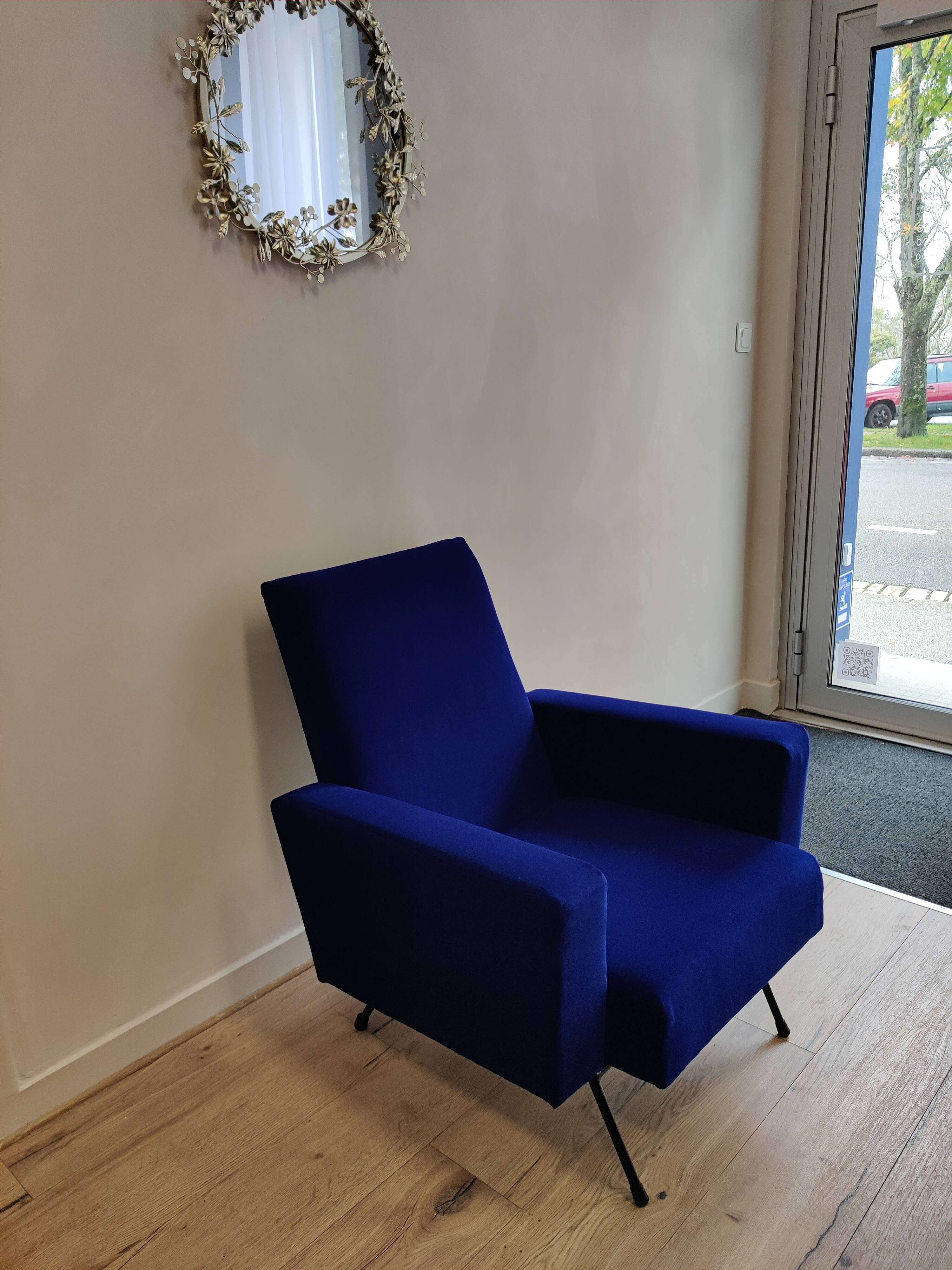 Vintage blue velvet armchair