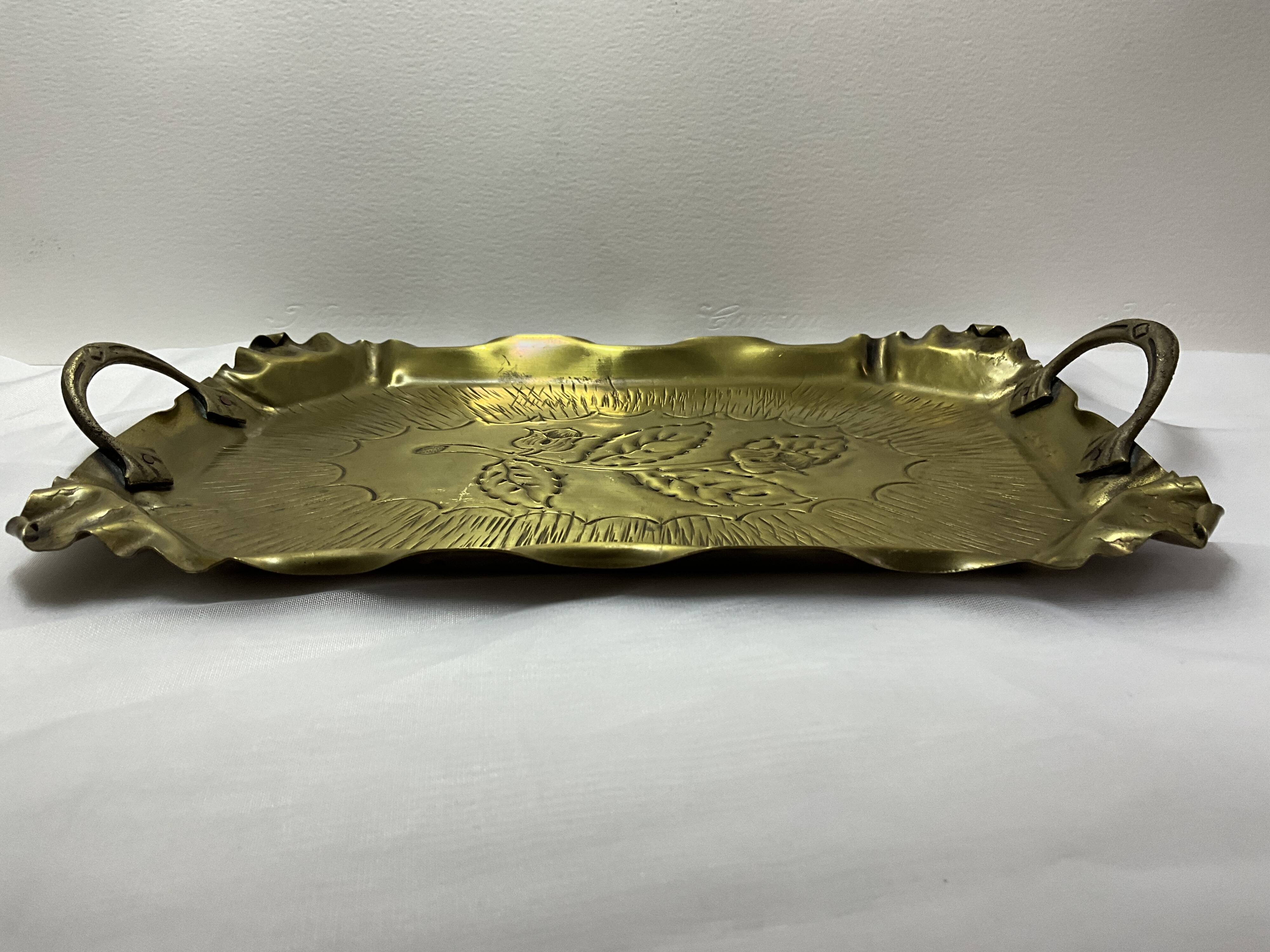 Brass tray with rose pattern