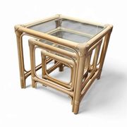 Bamboo nesting set / clear glass tops / side tables / 1970