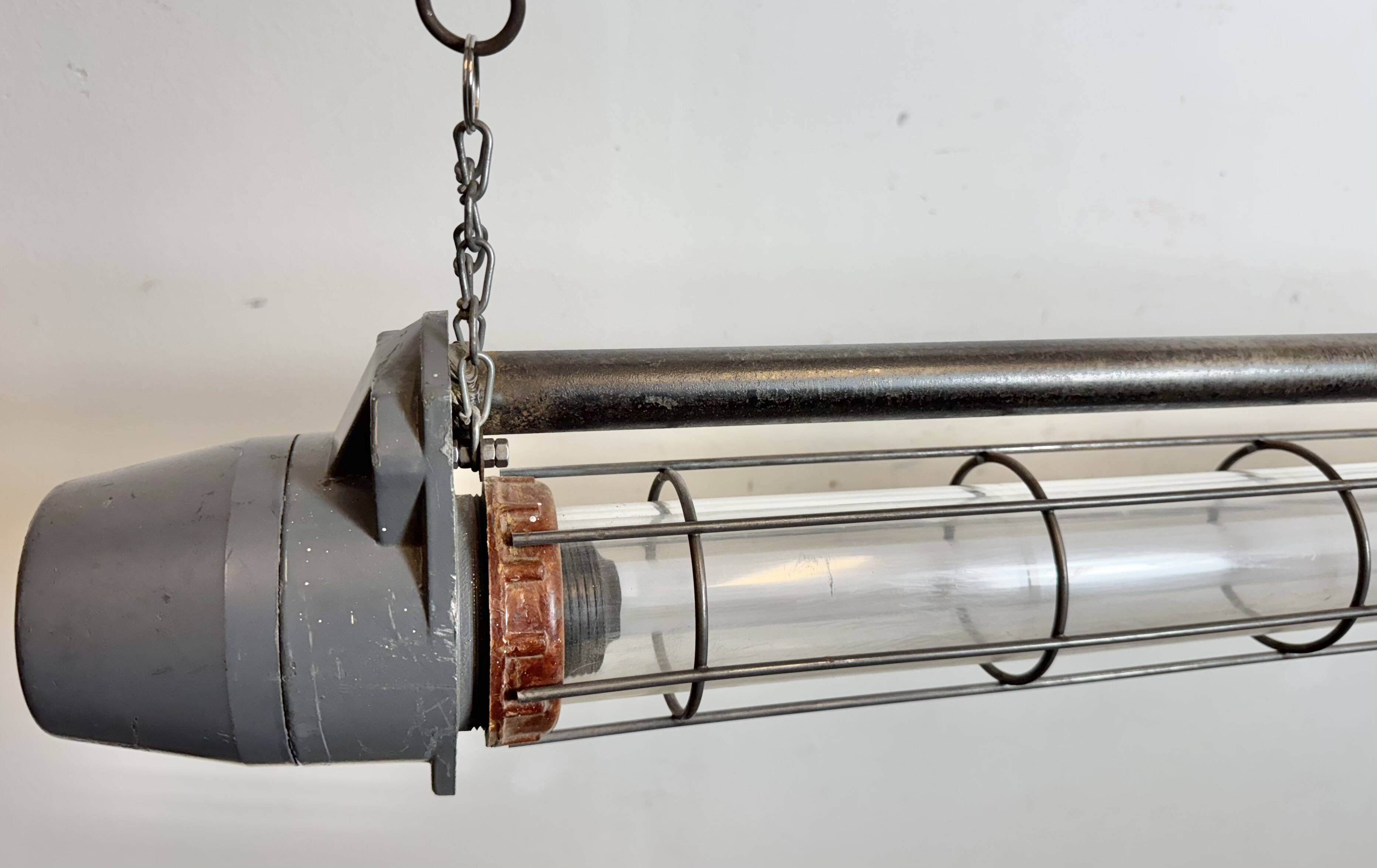 Large Grey Soviet Industrial Hanging Tube Light, 1970s