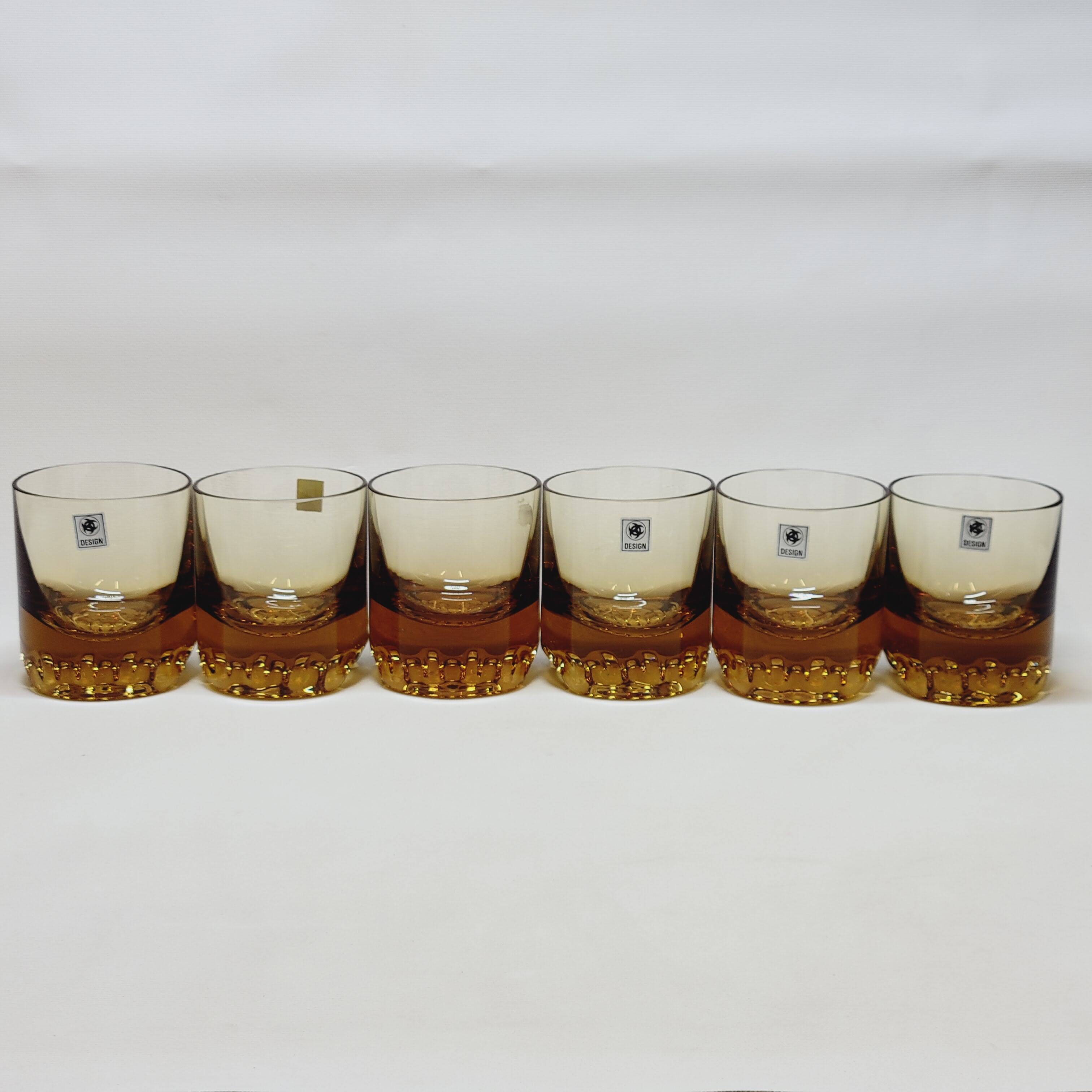 Verreries lorraines cristal set of 6 thick amber whiskey glasses vintage design