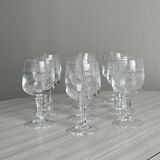 10 crystal liqueur glasses with floral motifs, Matignon model