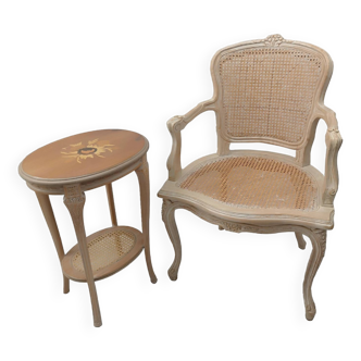 Louis xv cane cabriolet armchairs in beech and oval selette