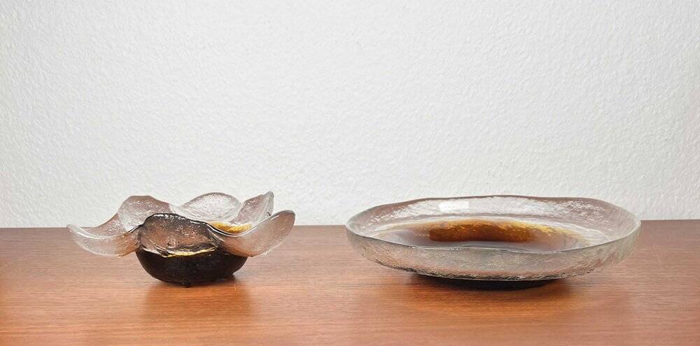 Mid-century Finnish glass bowl by Pertti Santalahti for Humppila, 1960s, set of 2.