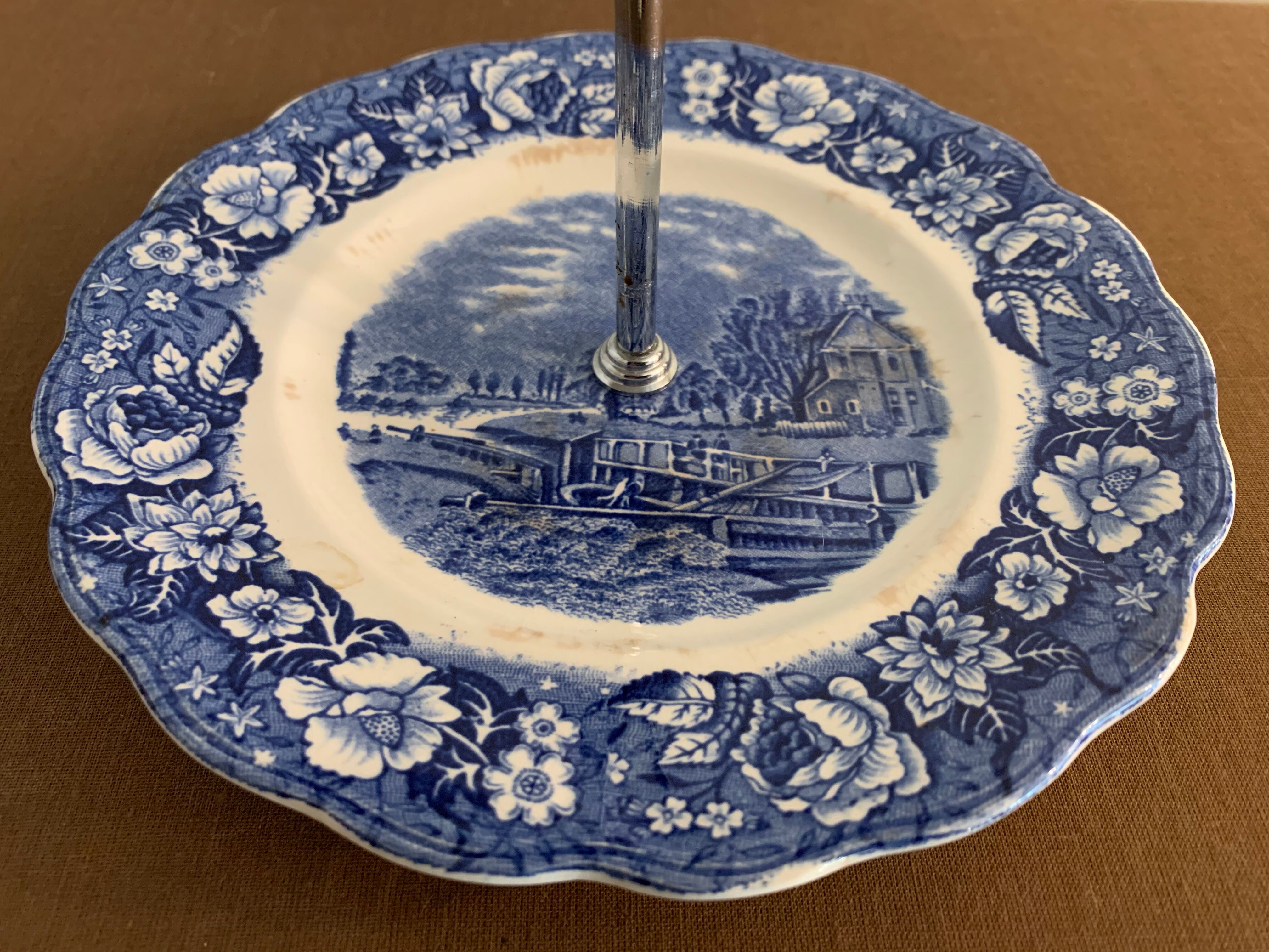 Blue and white porcelain servant or display Palissy Pottery Staffordshire England 1960