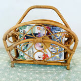 Vintage rattan magazine rack