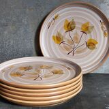 Six Niderviller stoneware plates with vintage plant décor