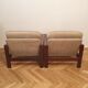 Brown vintage armchairs, 1960s, pair with one stool