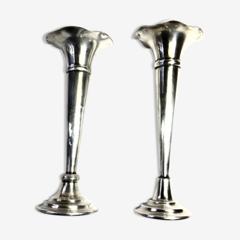Victor saglier (1809-1894) pair of silver metal soliflore vase