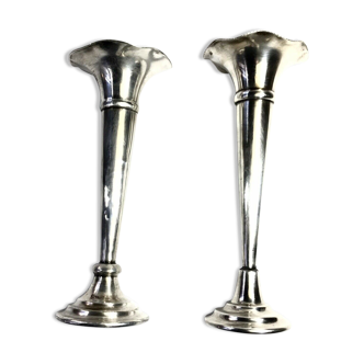 Victor saglier (1809-1894) pair of silver metal soliflore vase