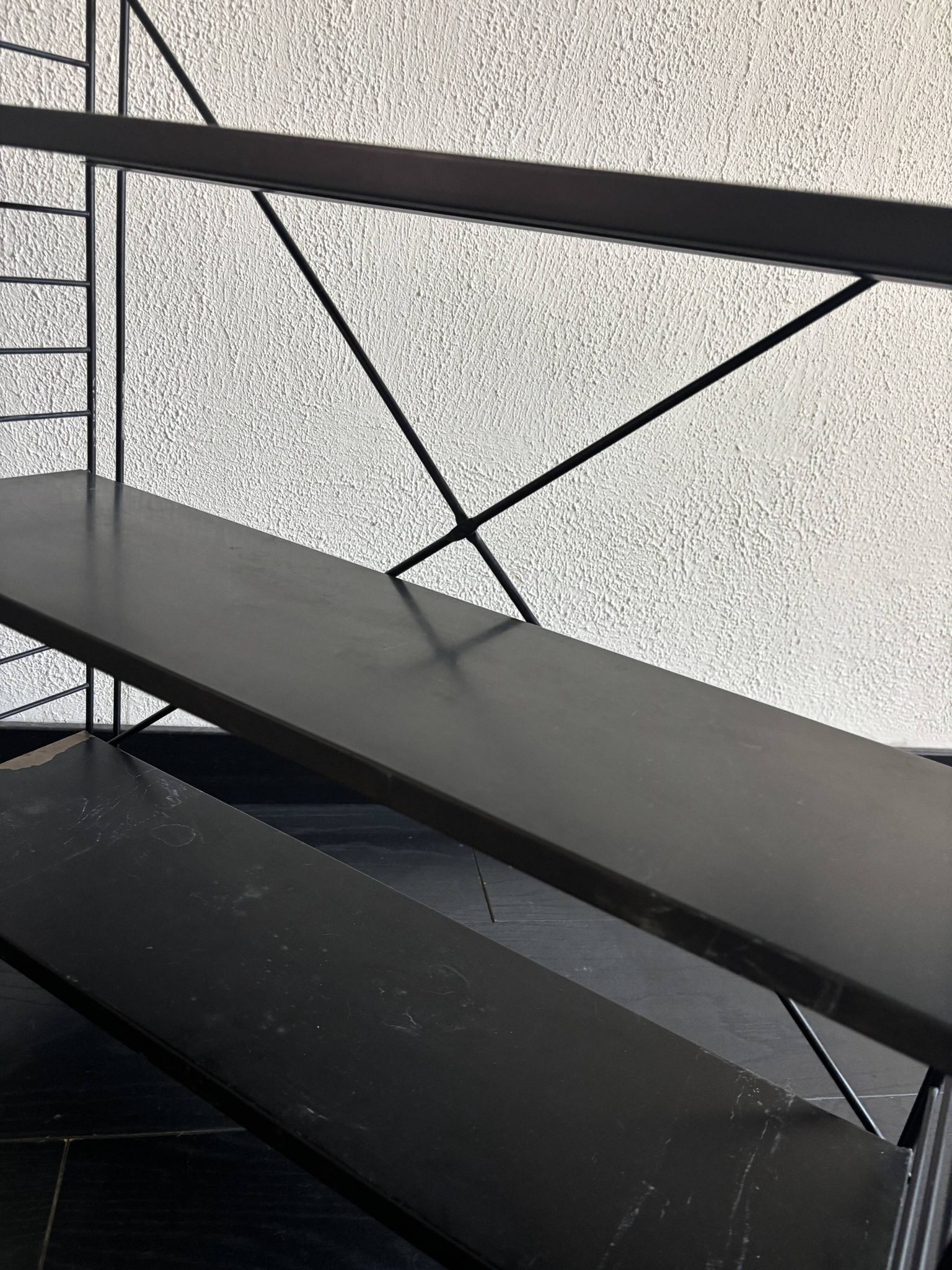 Vintage 1950 shelf taken on design legs by A. Dekker, black - 84 x 25 cm