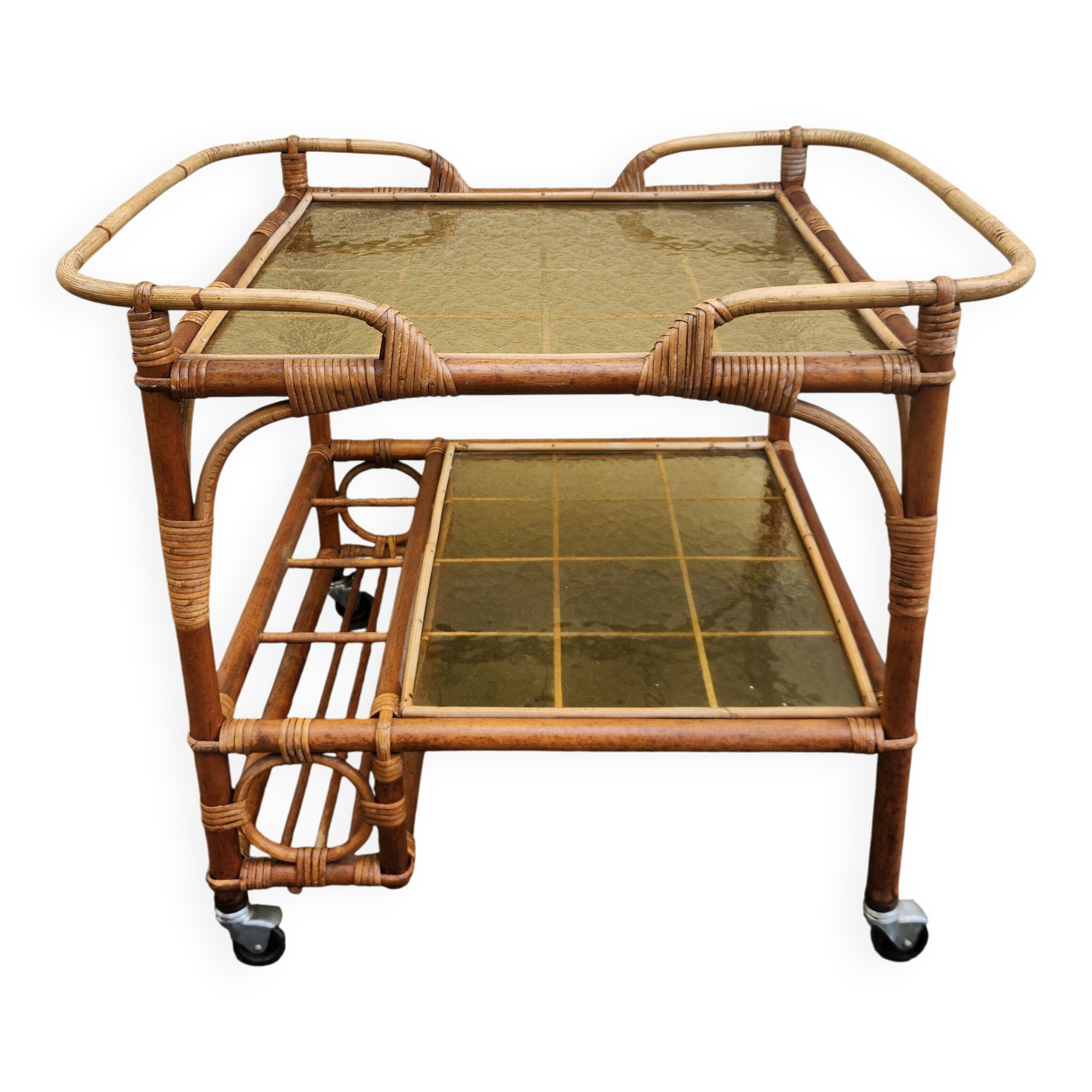 beautiful rattan and bamboo serving cart from the 1960s/70s