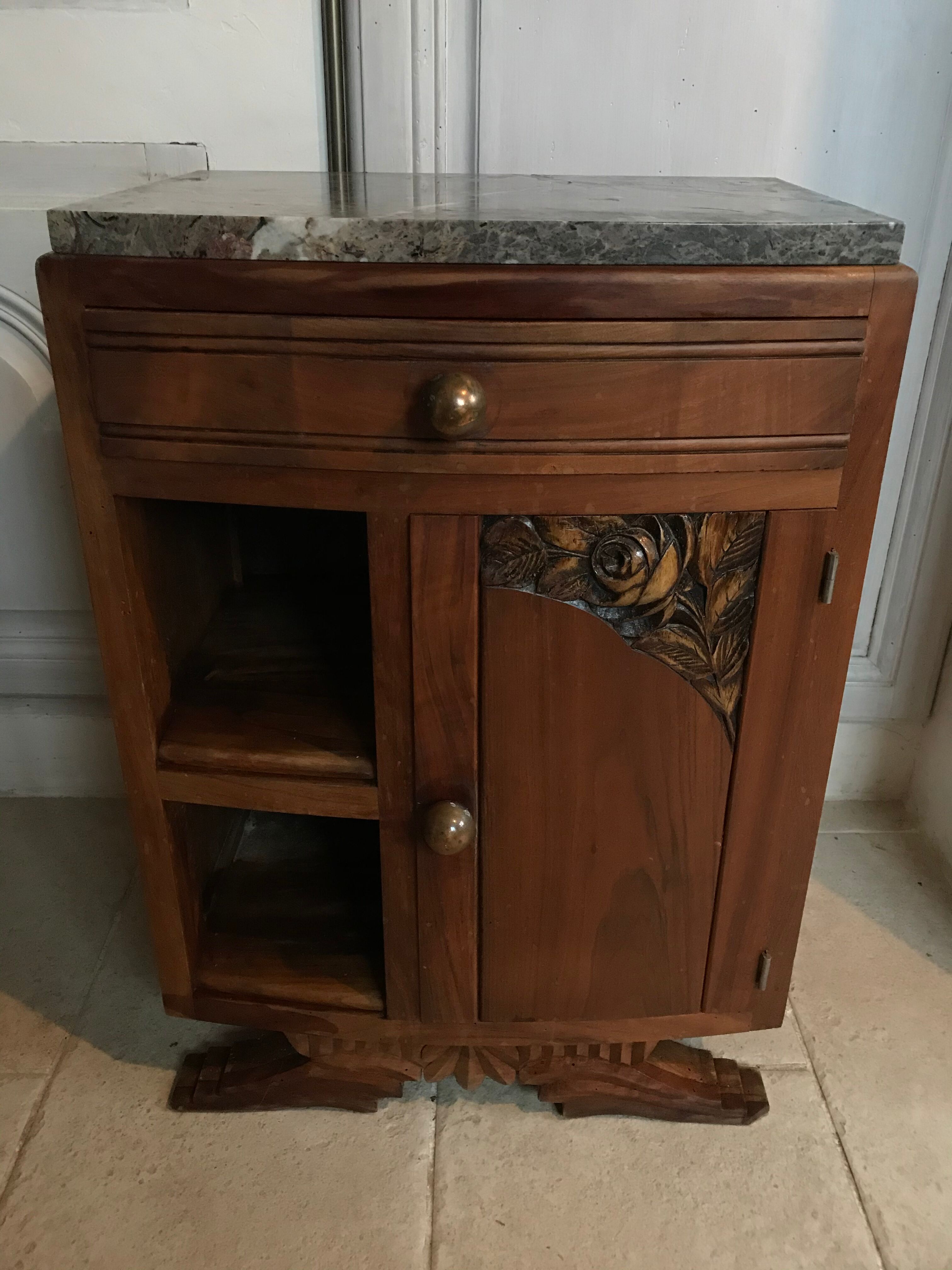 Art Deco wood and marble bedside