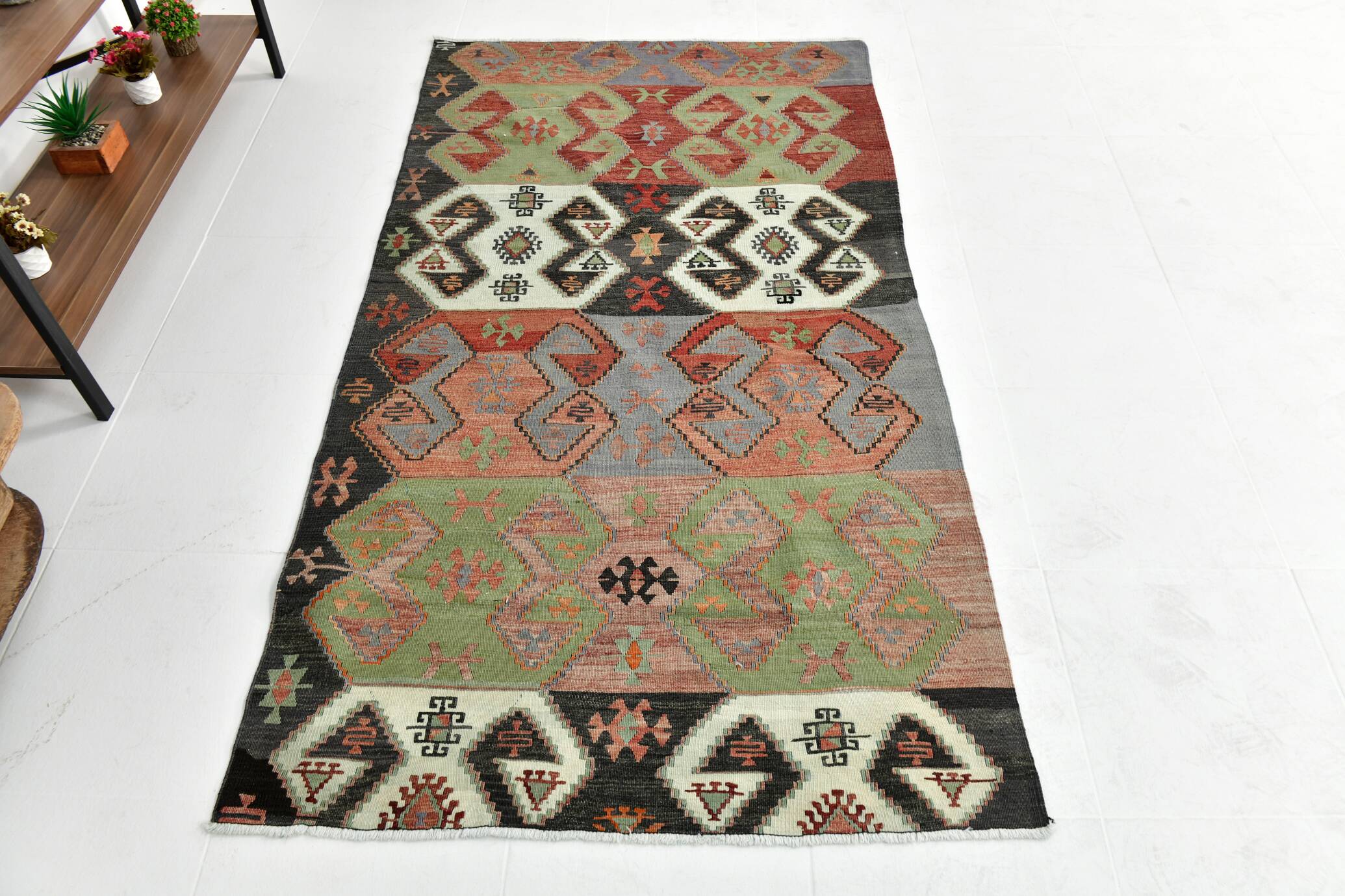 Red Blue Geometric Kilim Rug 112x207Cm SK 35319