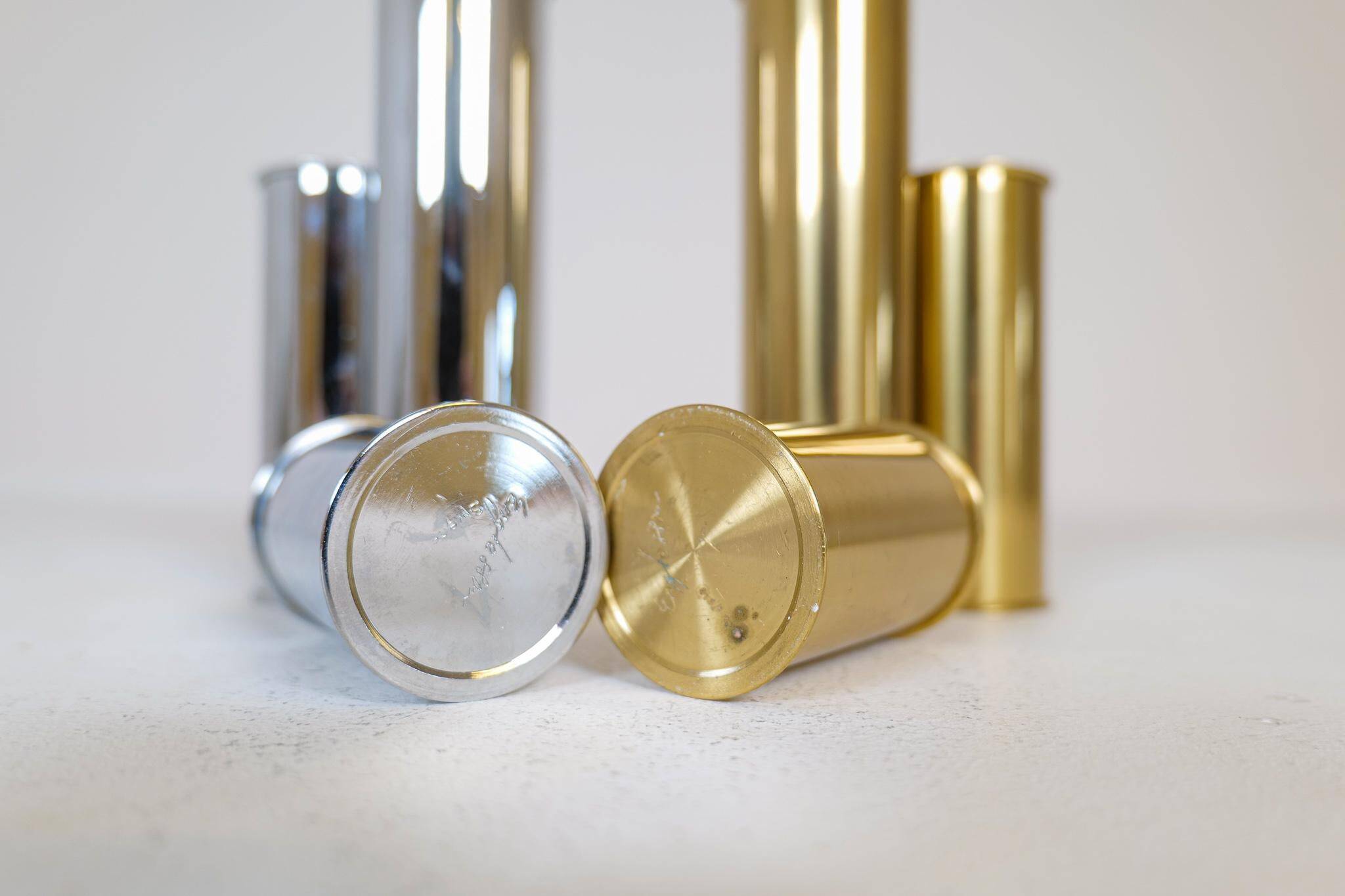 Modern Swedish candle holders in brass and steel, Englesson, Sweden, 1970s