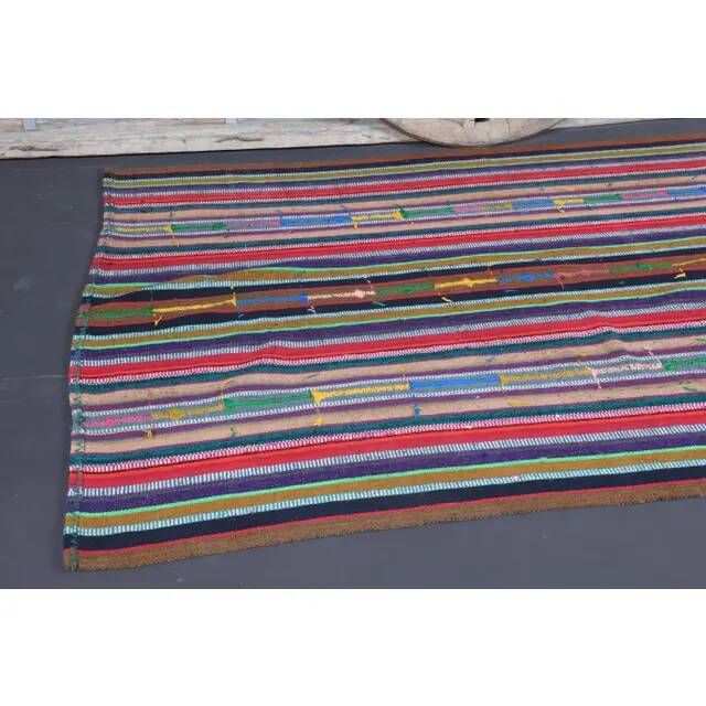 Vintage Turkish Hand-Knotted Wool Cotton Pink Kilim Area Rug 170x245