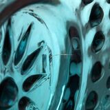 Vintage Teal Blue Glass Vase: Mid-Century Modern Sunburst Design / 1969