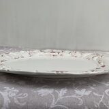 Large oval dish, cream ironstone with embossed patterns and burgundy color