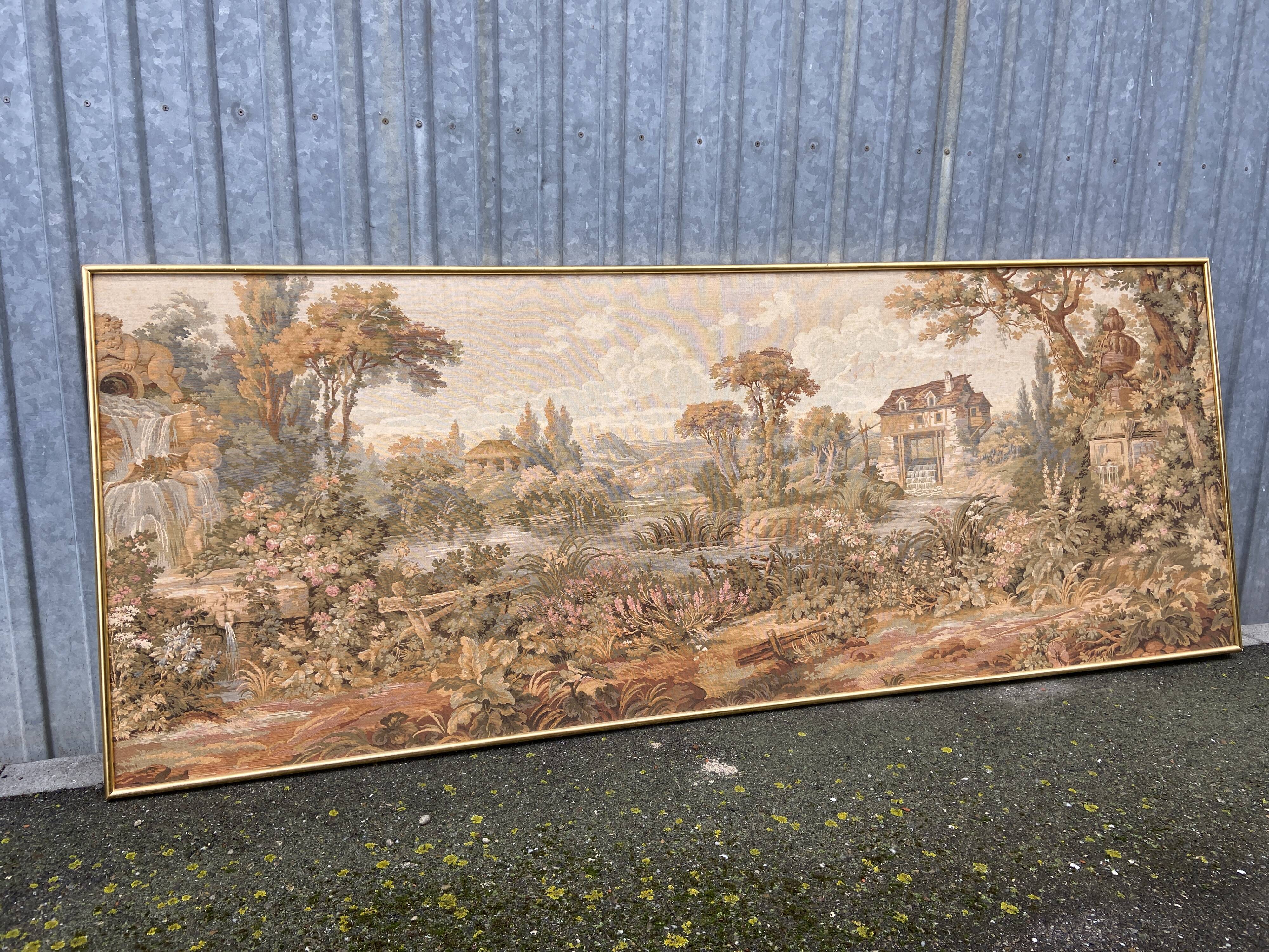 Gobelin French framed wall hanging tapestry AUBUSSON 1950