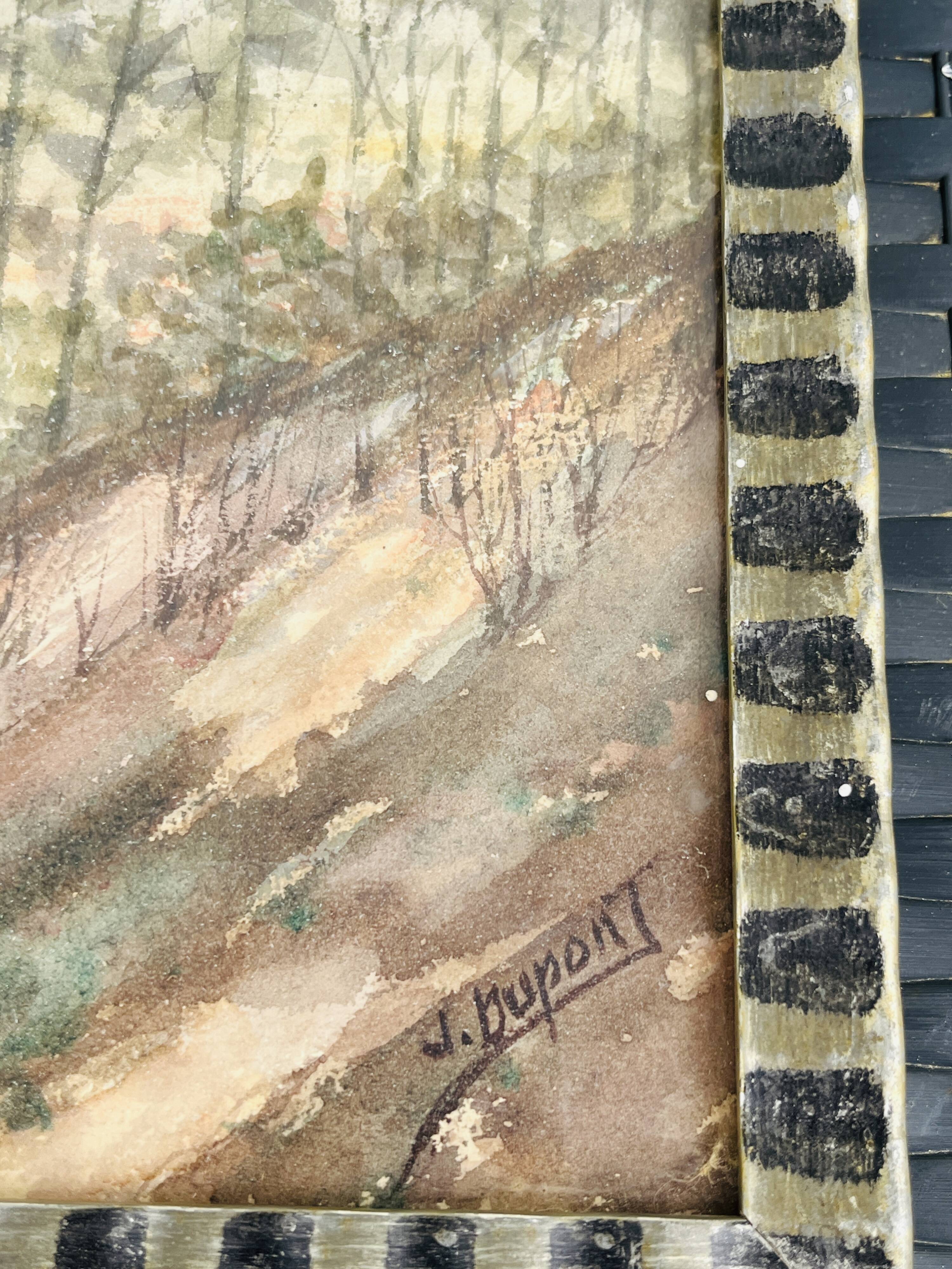 Belgian watercolour Sunset in Houffalize signed J. Dupont