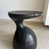 Solid wood (monoxyl) side table, organic shape, black color