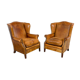 Set of two sheep leather wingback armchairs Delft